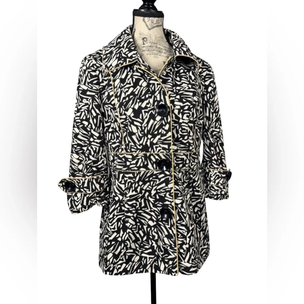 Sharon Young Abstract Print Jacket Size 8 Black White Career Chic Coat - Picture 2 of 14